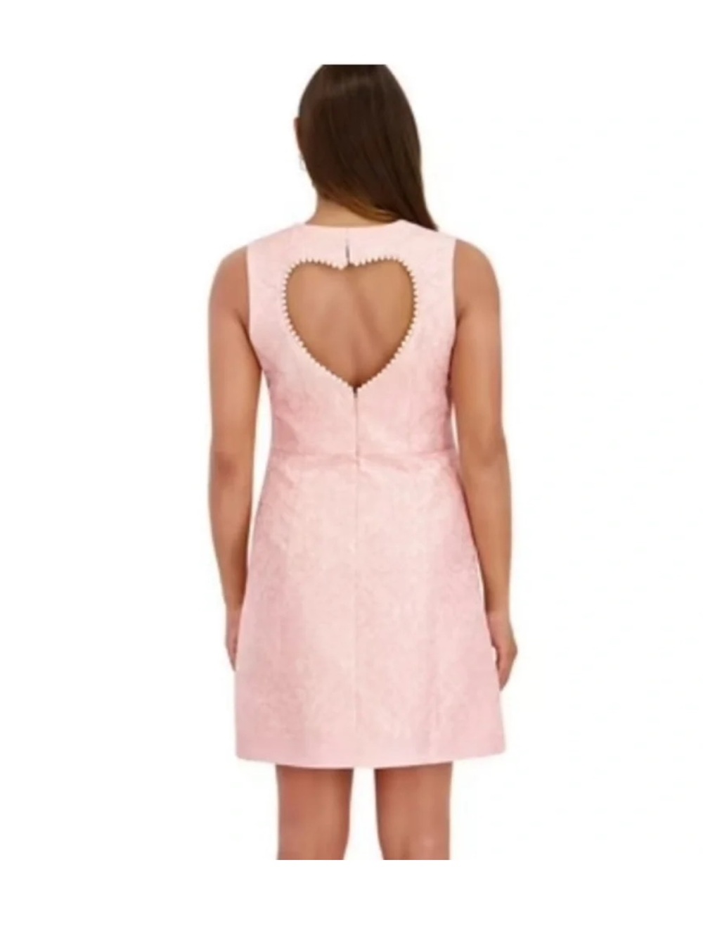 Bridgerton pink brocade jacquard style pearl trim heart Cutout Dress sz M NWT